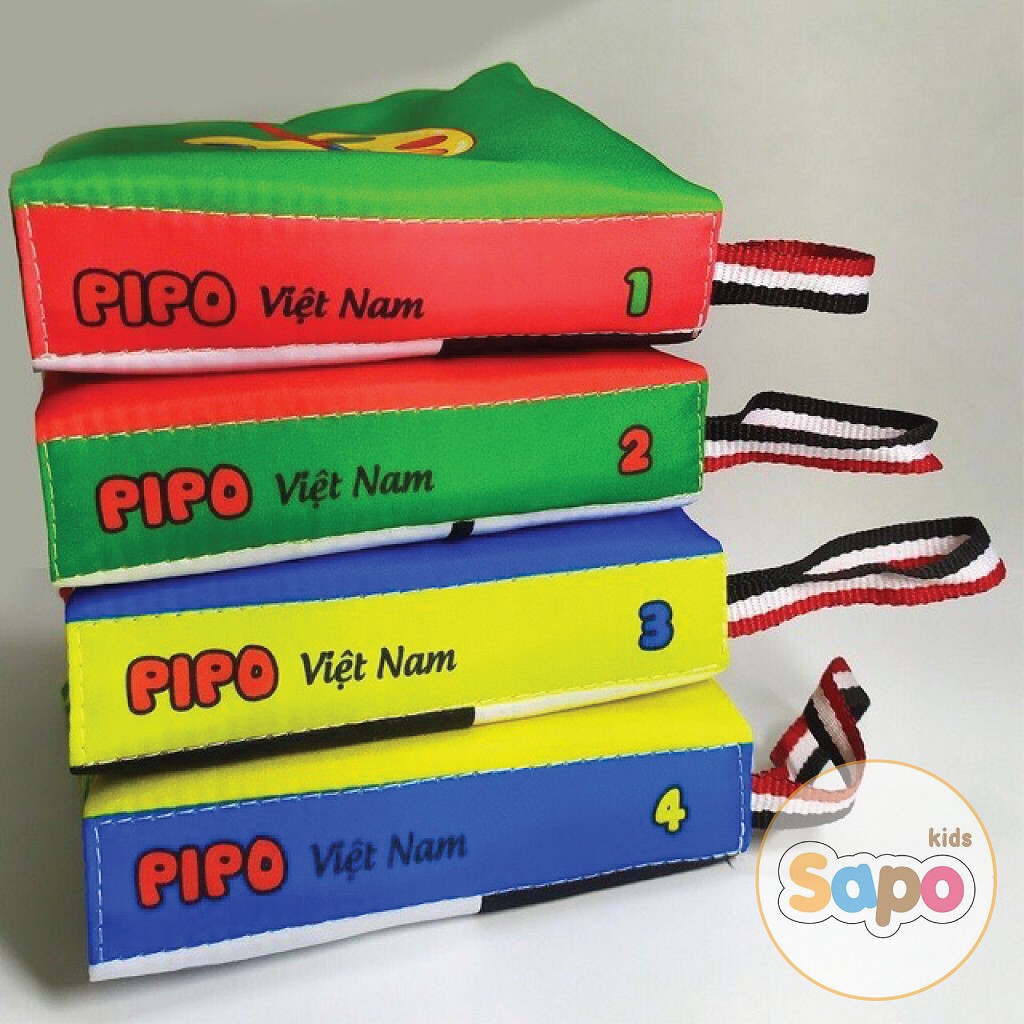 Bộ 6 sách vải song ngữ Pipo kích thích thị giác cho bé, đồ chơi cho bé từ 0 tháng tuổi SAPO KIDS
