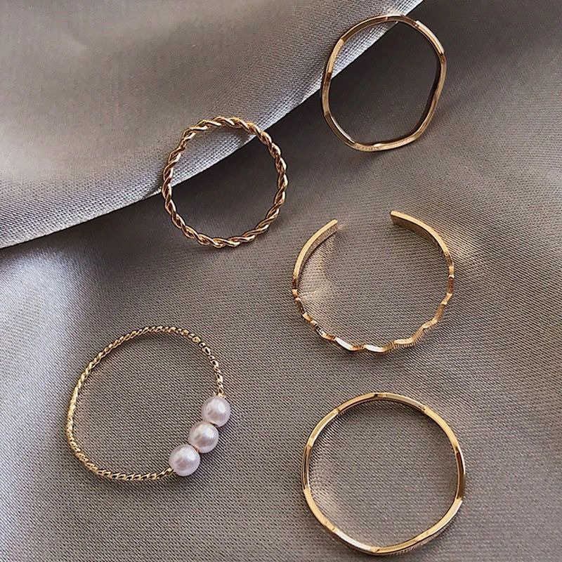 Bộ Nhẫn Đính Ngọc Trai Nhân Tạo Thiết Kế Tinh Tế Thời Trang Cho Nữ