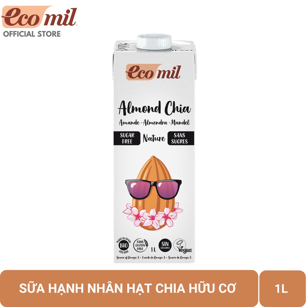 Sữa Hạt Hạnh Nhân Hạt Chia Không Đường Hữu Cơ Ecomil (1L) - Organic Almond Chia Milk Sugar Free (1L)