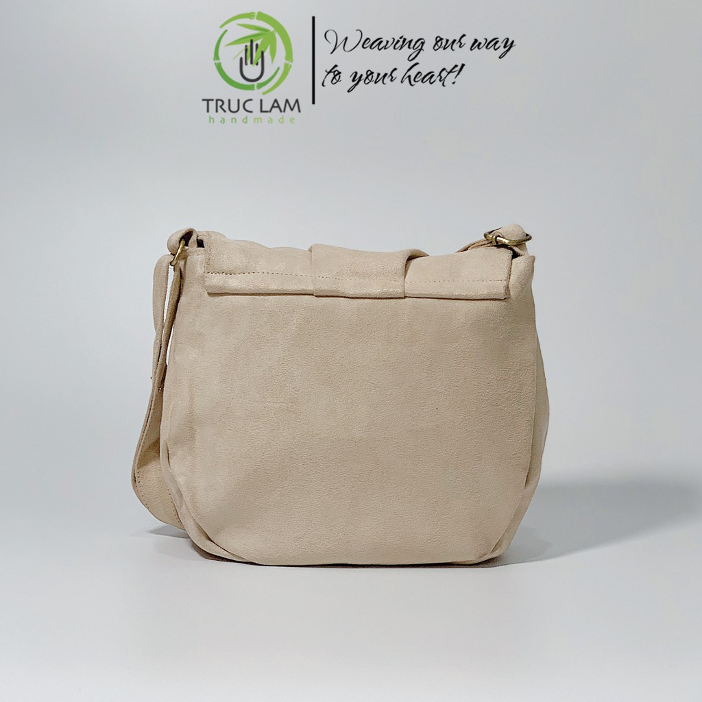 Túi Đeo Chéo Thời Trang Nữ Vải Da Lộn Thêu Tay Họa Tiết Cành Hoa (A) - Trúc Lâm Handmade