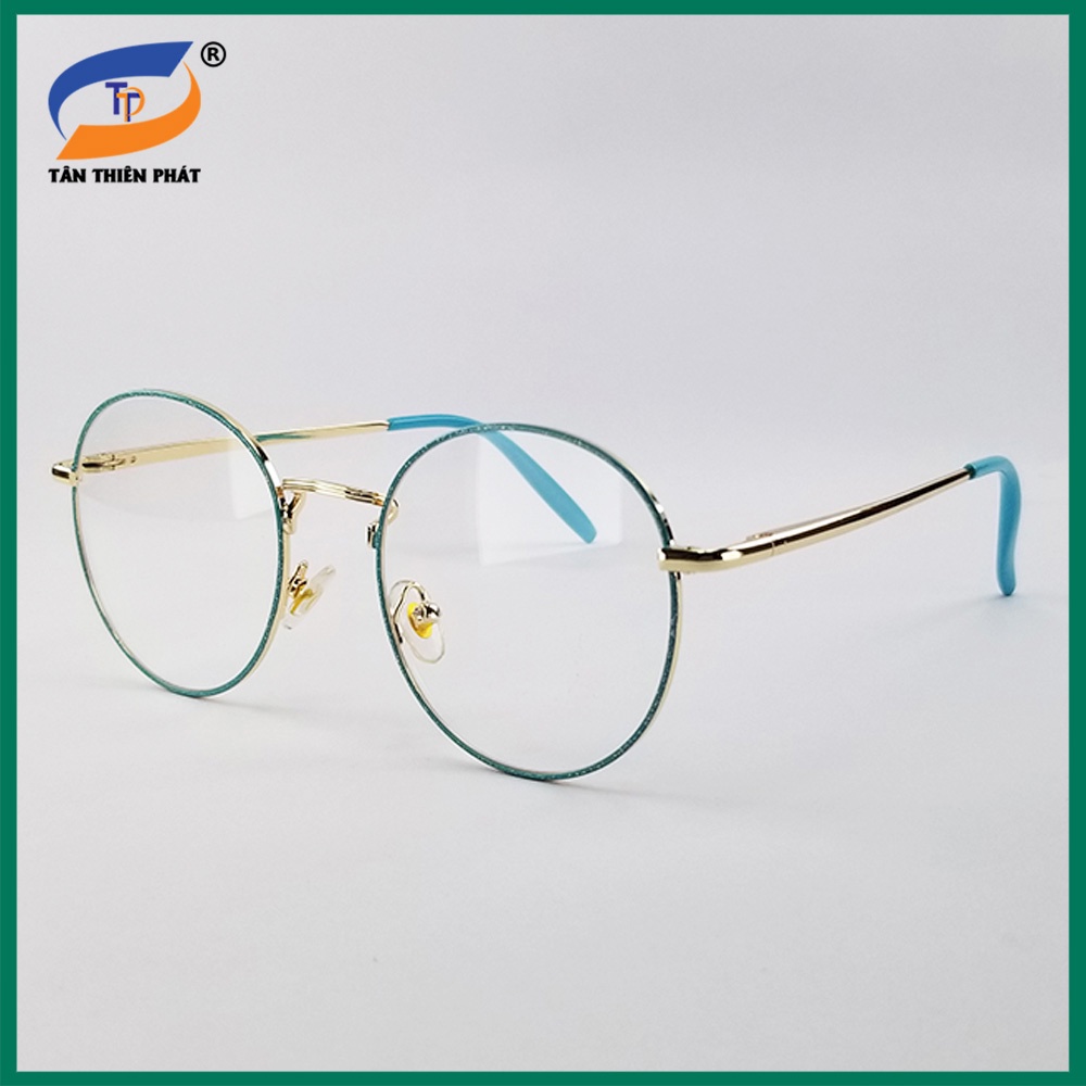 Gọng kính cận mắt tròn kim loại nam nữ màu xanh, vàng, bạc, đen 3126. Tròng kính giả cận 0 độ chống ánh sáng xanh, UV