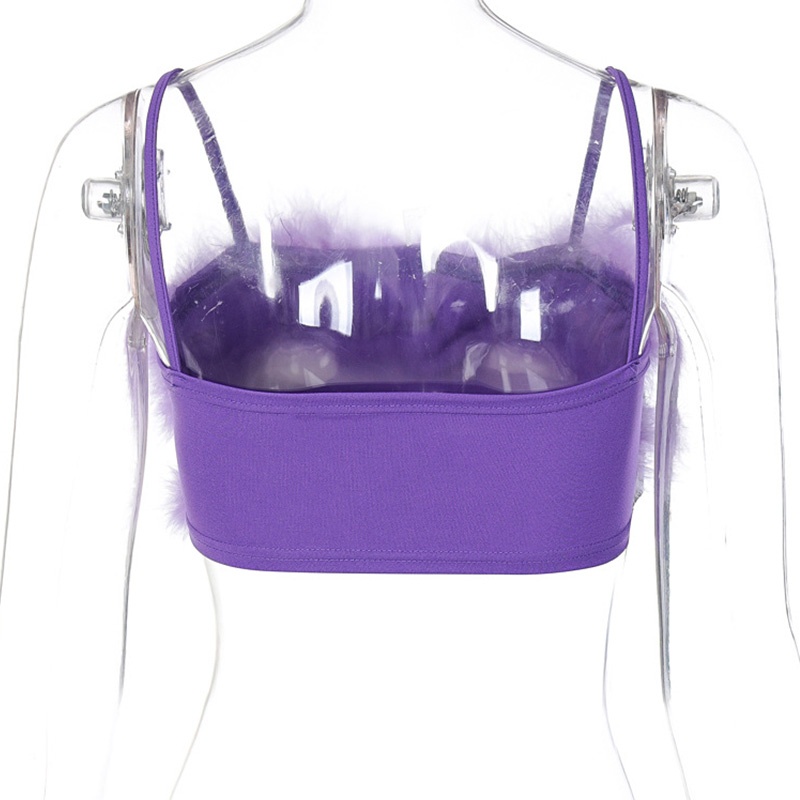 Áo Crop Top Hai Dây Lông Vũ Màu Trơn Gợi Cảm Cho Nữ