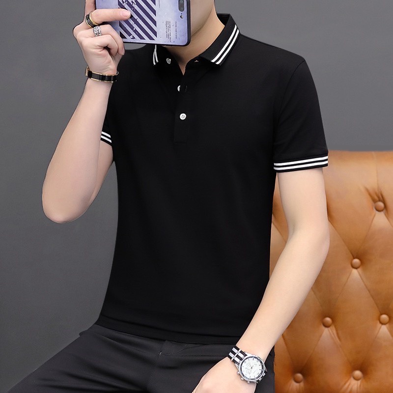 Áo thun nam ngắn tay có cổ vải cotton cá xấu cao cấp chất dày dặn thoáng mát