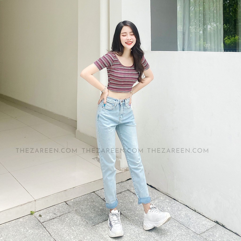 QUẦN JEANS BAGGY XĂN LAI BASIC ZAREEN JEA109 XANH NHẠT