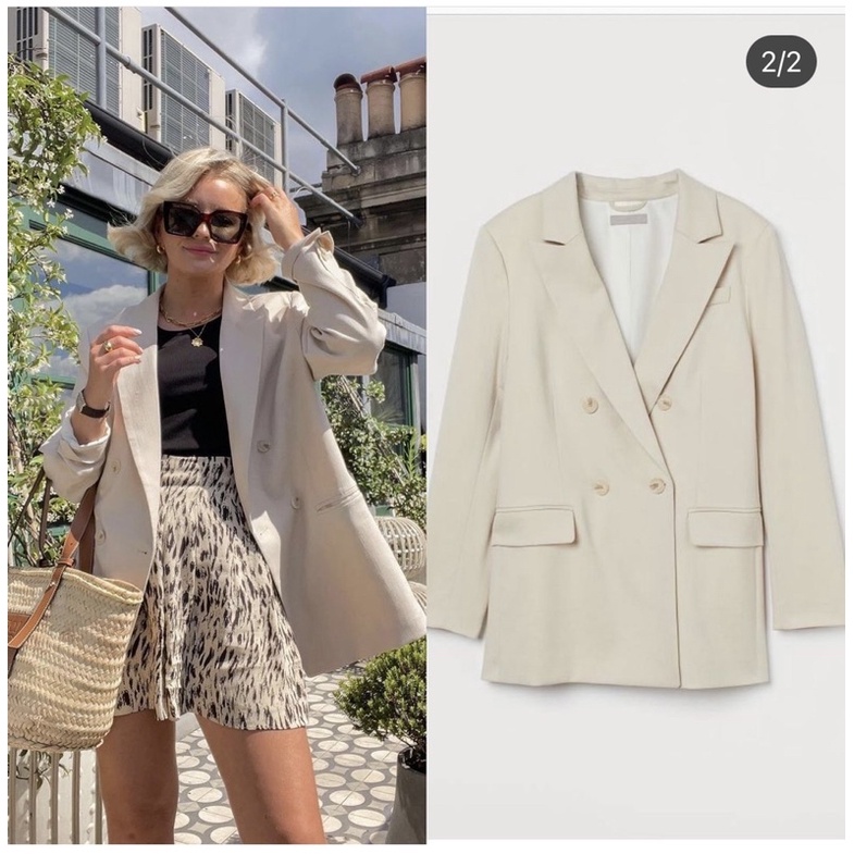 Áo blazer hm. Blazer hm auth nguyên tag . Màu beige có độn vai nhẹ . 💗 | BigBuy360 - bigbuy360.vn