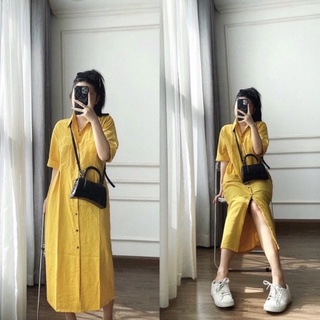 Váy suông nữ dáng dài đầm sơ mi đầm thiết kế chất đũi dáng dài big size trên 60kg