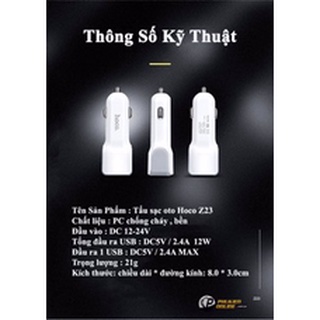 Sạc xe hơi Hoco Z23 có cổng 2 USB