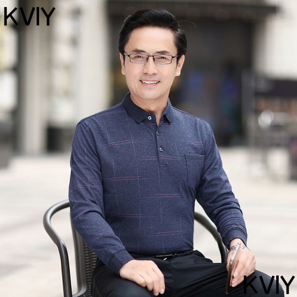 Áo Thun polo Tay Dài Vải Cotton Mỏng Thời Trang Xuân Thu Cho Nam Trung Niên 50 Tuổi 40