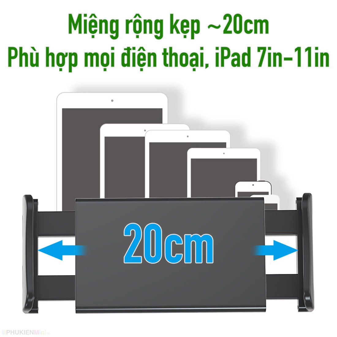 Kẹp điện thoại ipad xoay 360 treo ghế sau ô tô xe hơi, giá đỡ ipad khớp kéo dài xoay dọc ngang bằng kim loại cao cấp