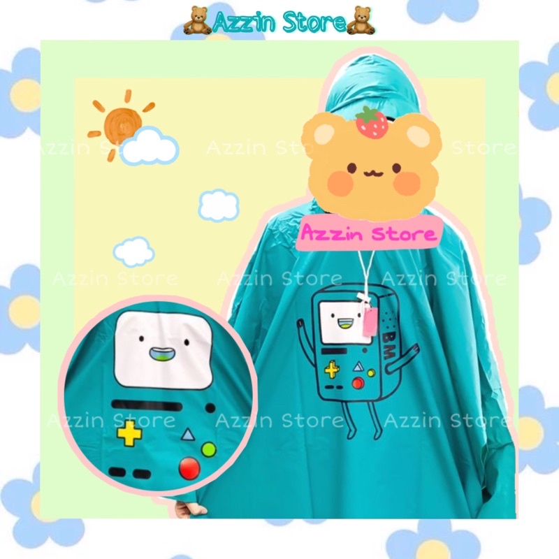 Áo Mưa BMO Adventure Time Hoạt Hình Dễ Thương Cánh Dơi Màu Xanh Phong Cách Hàn Quốc Vải PVC Tiện Lợi Cute Azzin Store