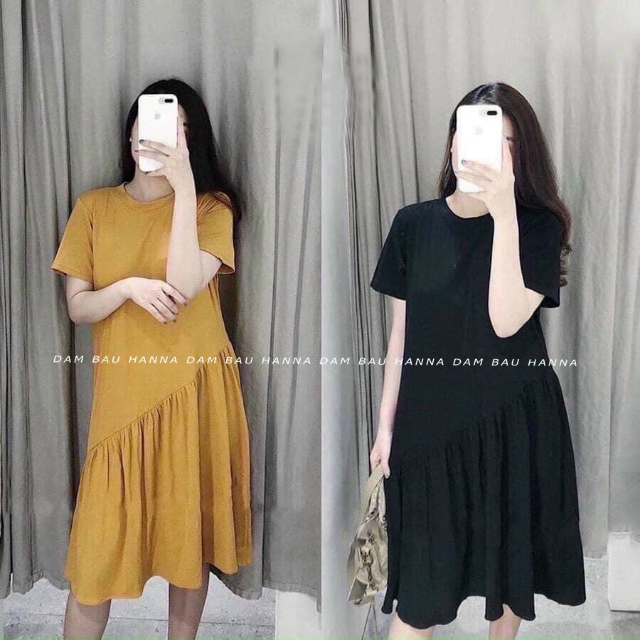 [HANNA -Size 40-75kg ] Đầm bầu thun cotton mặc ở nhà vải cotton lạnh loại 1vải mềm mát đường may chắc chắn lên dáng đẹp