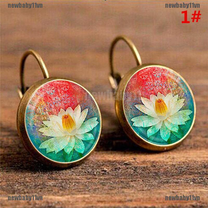 Khuyên Tai Nữ Trang Dáng Tròn Tạo Hình Bông Hoa Đính Đá Pha Lê Thời Trang