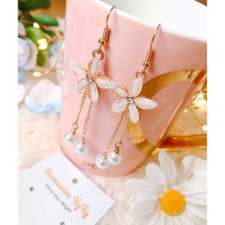 Bông tai nữ - Khuyên tai dáng dài tua rua hình hoa kiểu dáng hàn quốc đính hạt châu xinh xắn 귀걸이