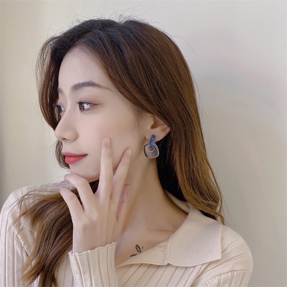 Khuyên Tai Hình Học Màu Xanh Tương Phản Đơn Giản Thời Trang Phong Cách Hàn Quốc
