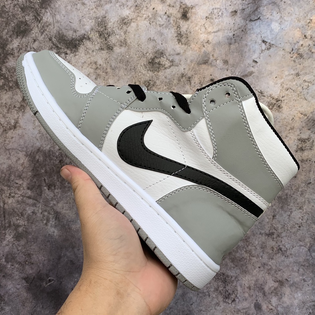 Giày thể thao jodan JD1 Retro High Light Smoke Grey cao cổ xám logo đen, GIÀY JORDAN XÁM CỔ CAO