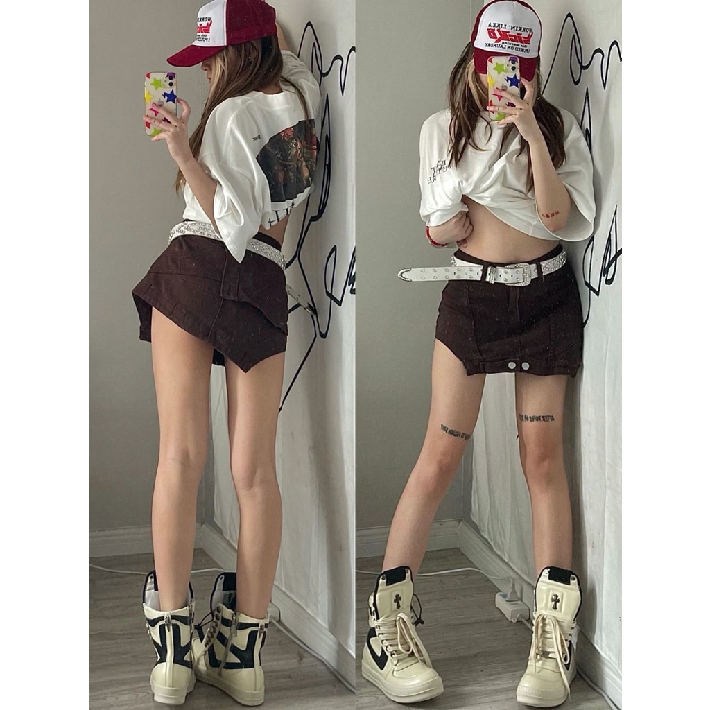 Y2k Millennium Chân Váy Denim Dáng Chữ a Lưng Cao Co Giãn Lớp Lót Bên Trong Không Đều Có Size Lớn Dễ Phối Đồ Phong Cách Mỹ Mùa Hè Dành Cho Bạn Nữ