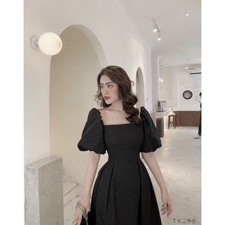 Đầm cổ vuông tay phồng thanh lịch