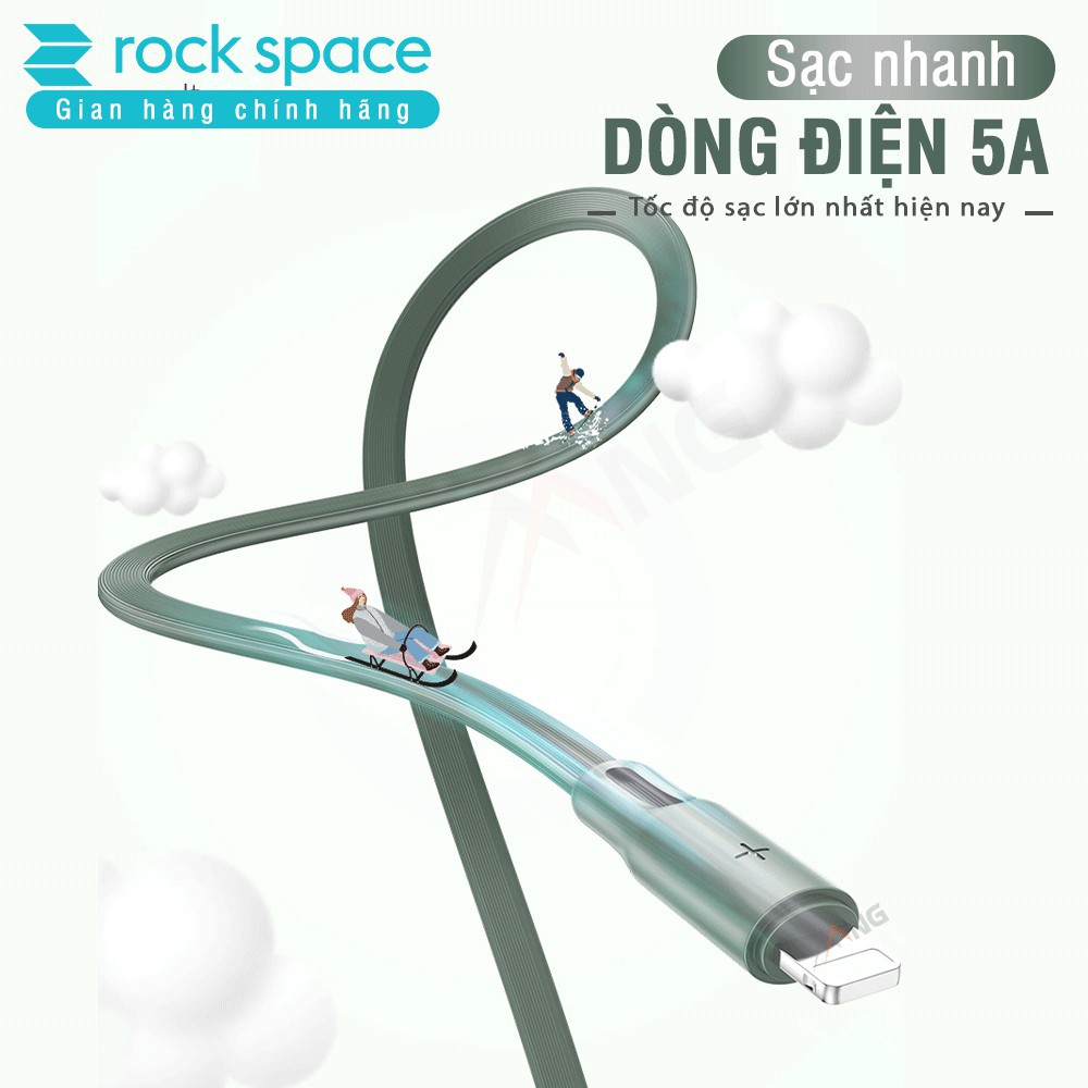 Dây cáp sạc iphone Rockspace S1, nhanh, ổn định, không nóng máy, dẹt, độ dài 1m,  chính hãng bảo hành 12 tháng