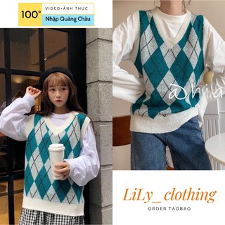 Áo gile len nữ mỏng ulzzang [QUẢNG CHÂU-VIDEO] Áo len nữ form rộng họa tiết trám dáng gile kiểu Hàn - hàng nhập taobao