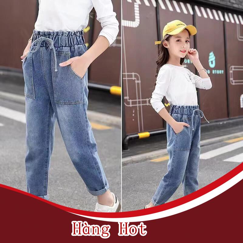 Quần Jean Denim Lưng Thun Cho Bé Gái (3-12 Tuổi)