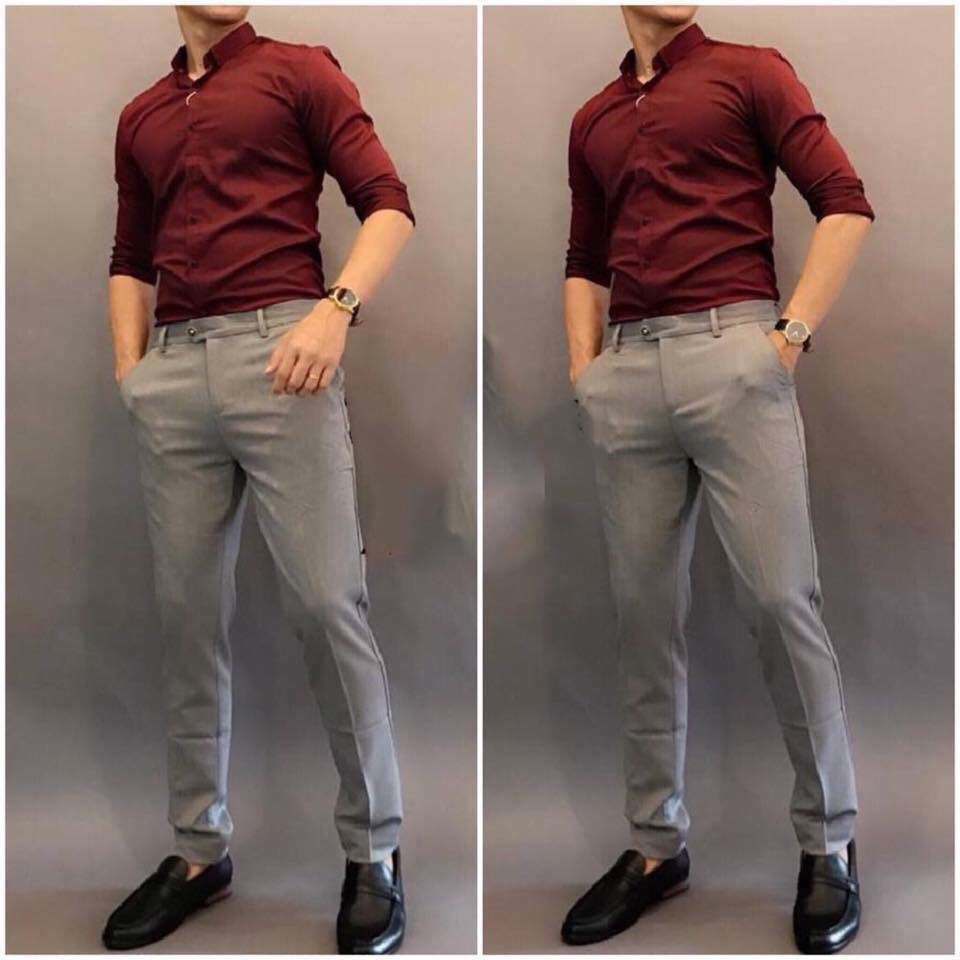 Áo sơ mi màu đỏ chất lụa không nhăn