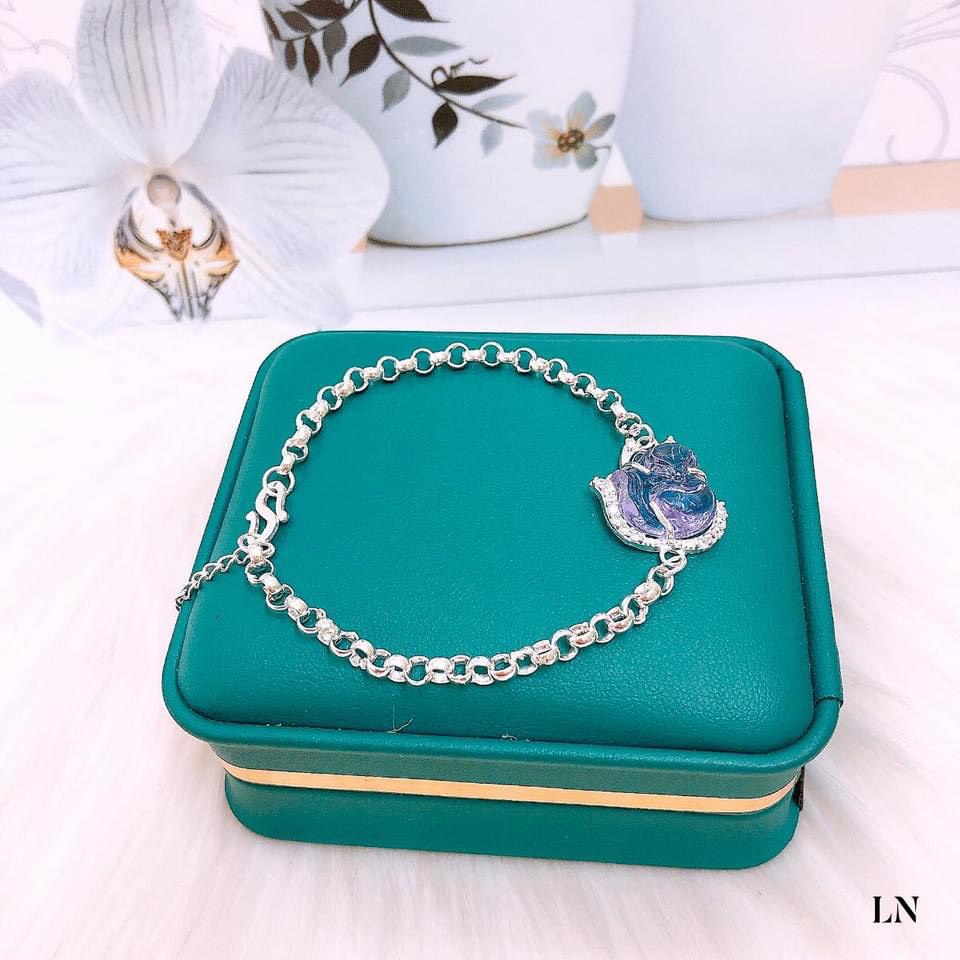 Lắc tay nữ bạc ta mặt đá hồ ly nhiều màu may mắn - Kho sỉ bạc Nhất Linh