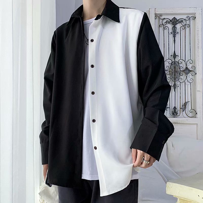 Korean Style Black White Long Sleeve Shirt For Men