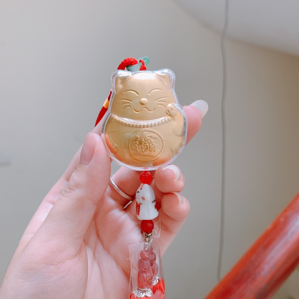 Dây Khánh Treo Xe Ô Tô Mèo Thần Tài May Mắn Maneki Neko Màu Vàng