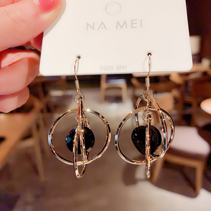 Bông tai hình trái tim đính đá sang trọng thời trang Hàn Quốc mới cho nữ