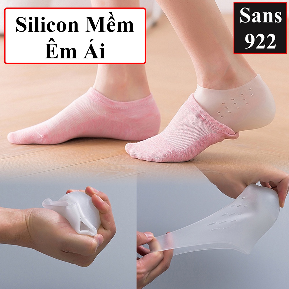 Vớ tất tăng chiều cao silicon không lộ Sans922 unisex nam nữ êm chân thoáng khí miếng lót giày độn đế nâng gót cao cấp