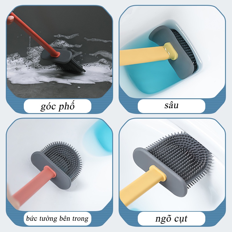 Cọ vệ sinh toilet bồn cầu, nhà tắm hình đám mây bằng silicon cao cấp kèm hộp treo tường chắc chắn（LO88）