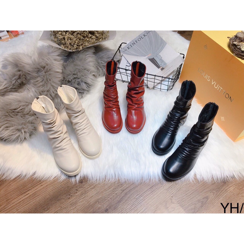 [Mã FASHIONGREEN15 giảm 10% tối đa 30k đơn từ 99k] Bốt boot ulzzang da nhăn cổ lửng hot trend 2 màu đen -kem | BigBuy360 - bigbuy360.vn