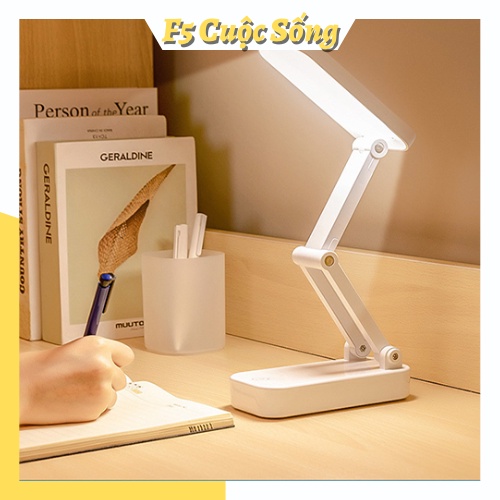 Đèn học để bàn gấp gọn, đèn bàn chống cận điều chỉnh ánh sáng tích điện 1200mAh màu trắng/ hồng