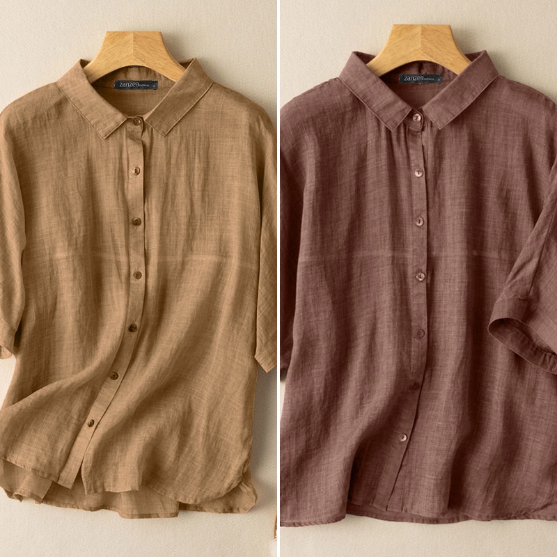 Áo sơ mi ZANZEA tay lửng thời trang dành cho nữ