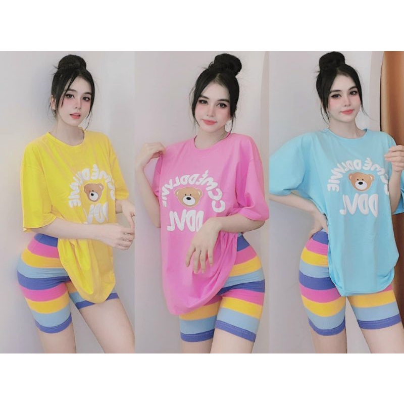 Set bộ áo thun tay lỡ form rộng kèm quần sắc màu siêu hot