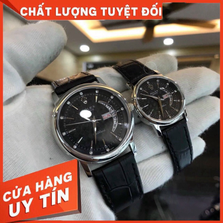 Đồng Hồ Đôi RoLex Sapphire R031 Mặt ĐEN Máy Pin Nhật Chống xước Tuyệt Đối
