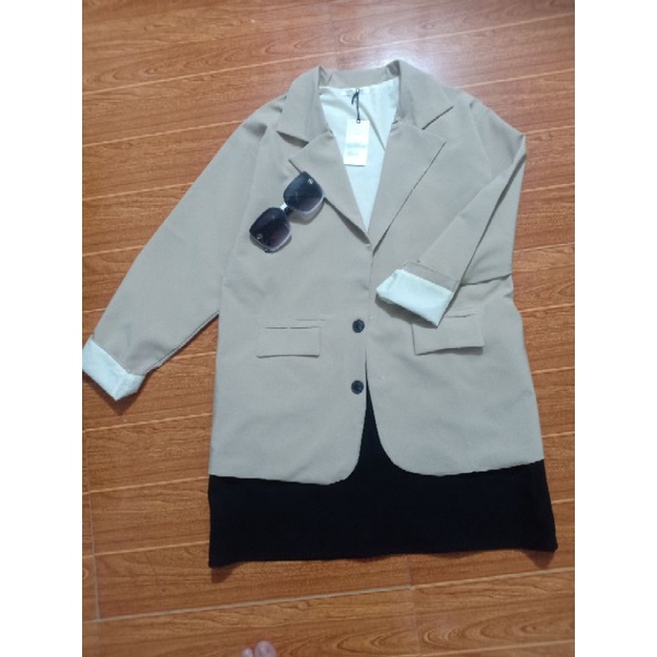 Áo khoác blazer nữ, áo vest hai lớp, phong cách hàn quốc màu trơn be (nâu cafe), đen freesize - Video ảnh thật