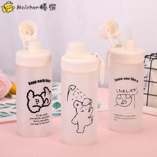 Bình Nước Thủy Tinh Đục Có Ống Hút Họa Tiết Hoạt Hình Dễ Thương Kiểu Hàn Quốc