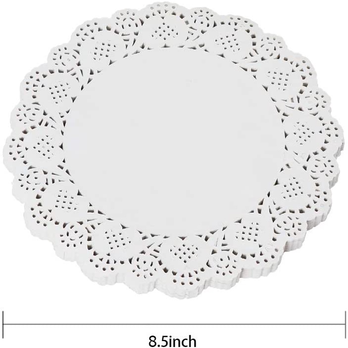 MVP031 Set 140 tờ giấy ren màu trắng, hình tròn, để lót bánh, decor thức ăn, chất liệu giấy thấm dầu cao cấp