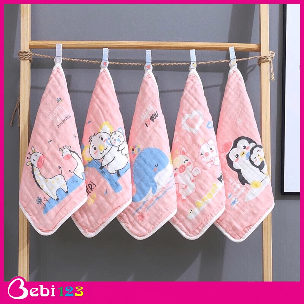 Set 5 khăn tay 3 Màu Cao Cấp, khăn sữa, khăn mặt Kiluta 6 lớp dày mịn 30x30cm cho bé