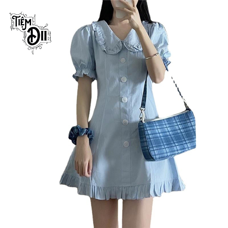 Váy Sơ Mi Xanh Thấm Hút Váy Nữ Cổ Bèo Dáng Liền Cực Tôn Dáng