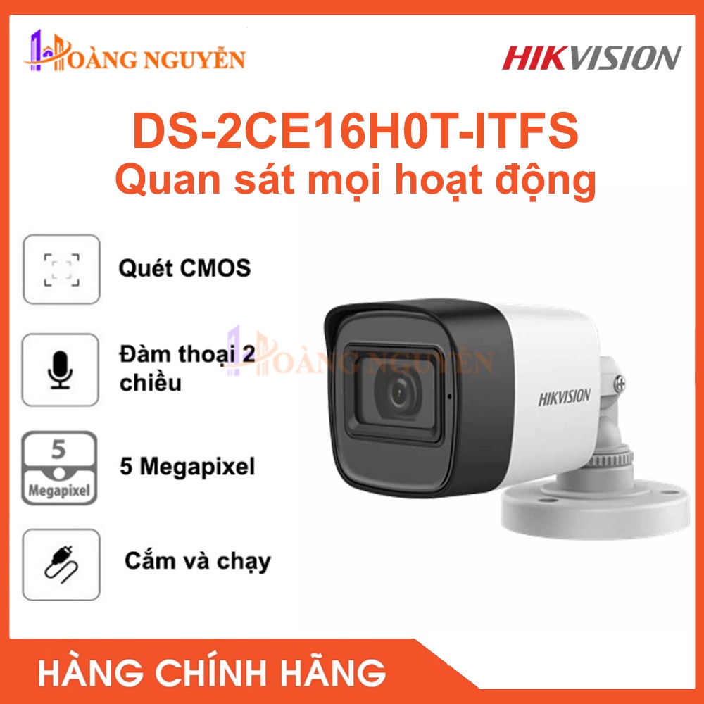 [NHÀ PHÂN PHỐI] Camera HIKVISION DS-2CE16H0T-ITFS 5.0MP -Tích Hợp Mic, Hồng Ngoại 30m, Chống Ngược Sáng DWDR