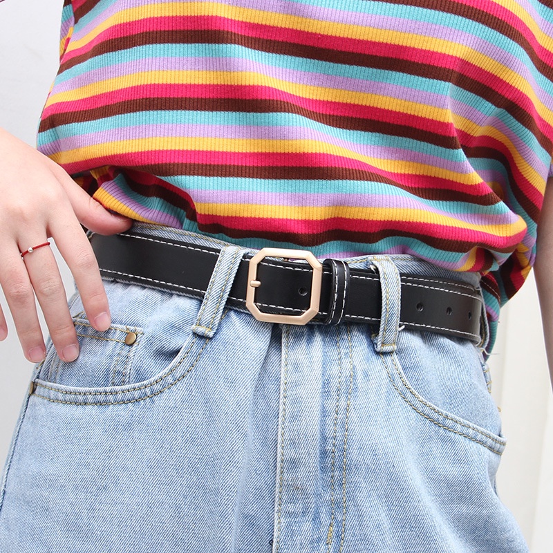 Thắt Lưng Nữ Khóa Vuông Màu Vàng/Bạc Thời Trang Hàn Quốc