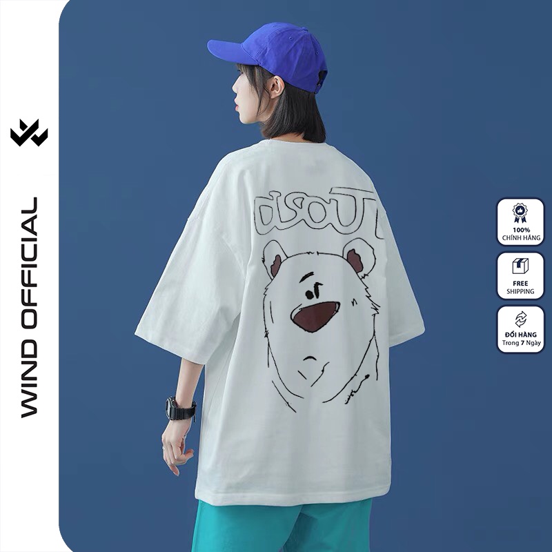 Áo thun tay lỡ WIND phông unisex form rộng BEAR nam nữ cotton ulzzang oversize