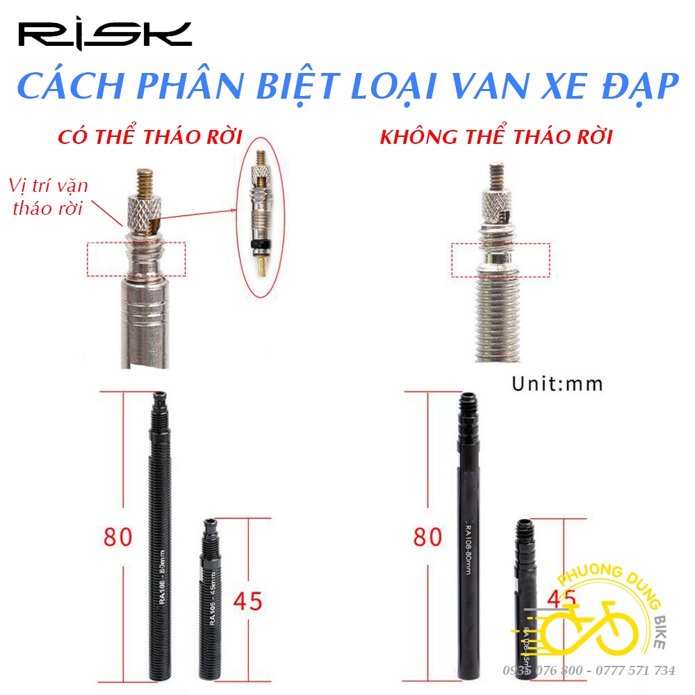 Bộ 2 đầu nối van xe đạp - van Pháp RISK