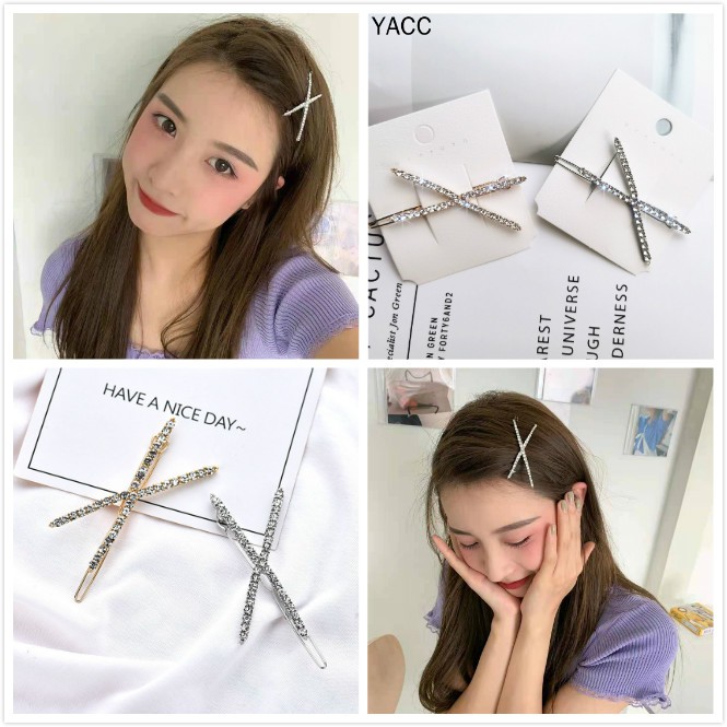 Kẹp Tóc Kiểu Đan Chéo Đính Đá Lấp Lánh Sang Trọng