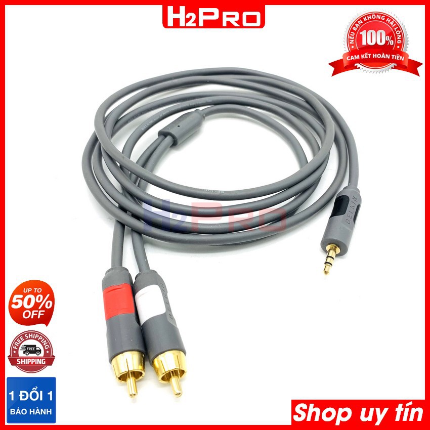 Dây av 1 ra 2 Belkin Đức H2Pro chống nhiễu-chống dứt, dây loa 1 đầu 3.5 ra 2 av dài 2m (hàng bãi)