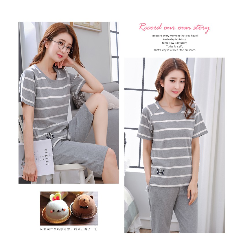 Đồ mặc nhà💖FREESHIP💖 Giảm 50K Khi mua từ 2 Sản phẩm – Đồ  ngủ  cotton quần lửng áo kẻ xẻ tà mã TH02 | BigBuy360 - bigbuy360.vn