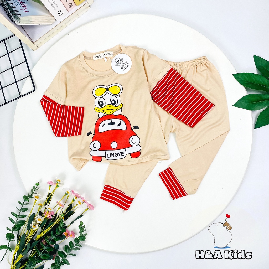 [Bé 7-32kg] Bộ dài tay thun lạnh in hình lớn - phối tay sọc dệt mềm mịn mát cho bé trai bé gái từ 7-32kg