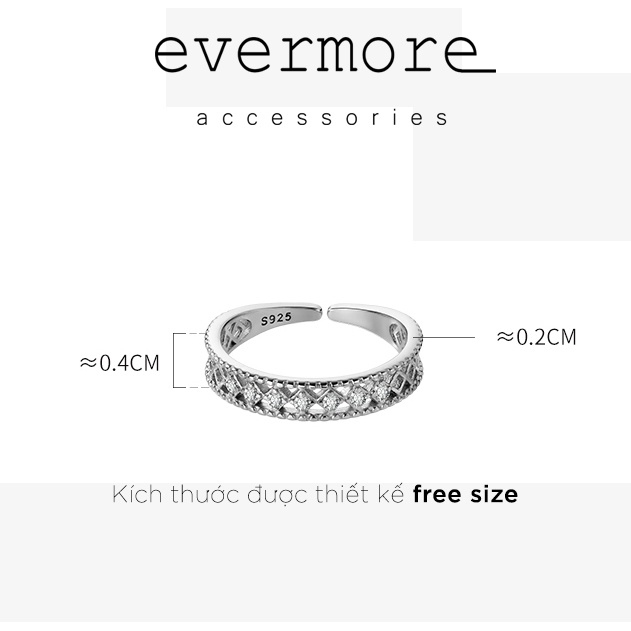 Nhẫn bạc Ý 925 cao cấp free size hình vương miện đính đá EVERMORE minimalism, thanh lịch - N017